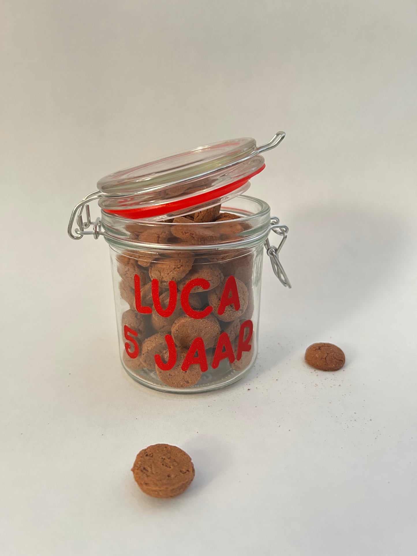 Glazen pot met opdruk