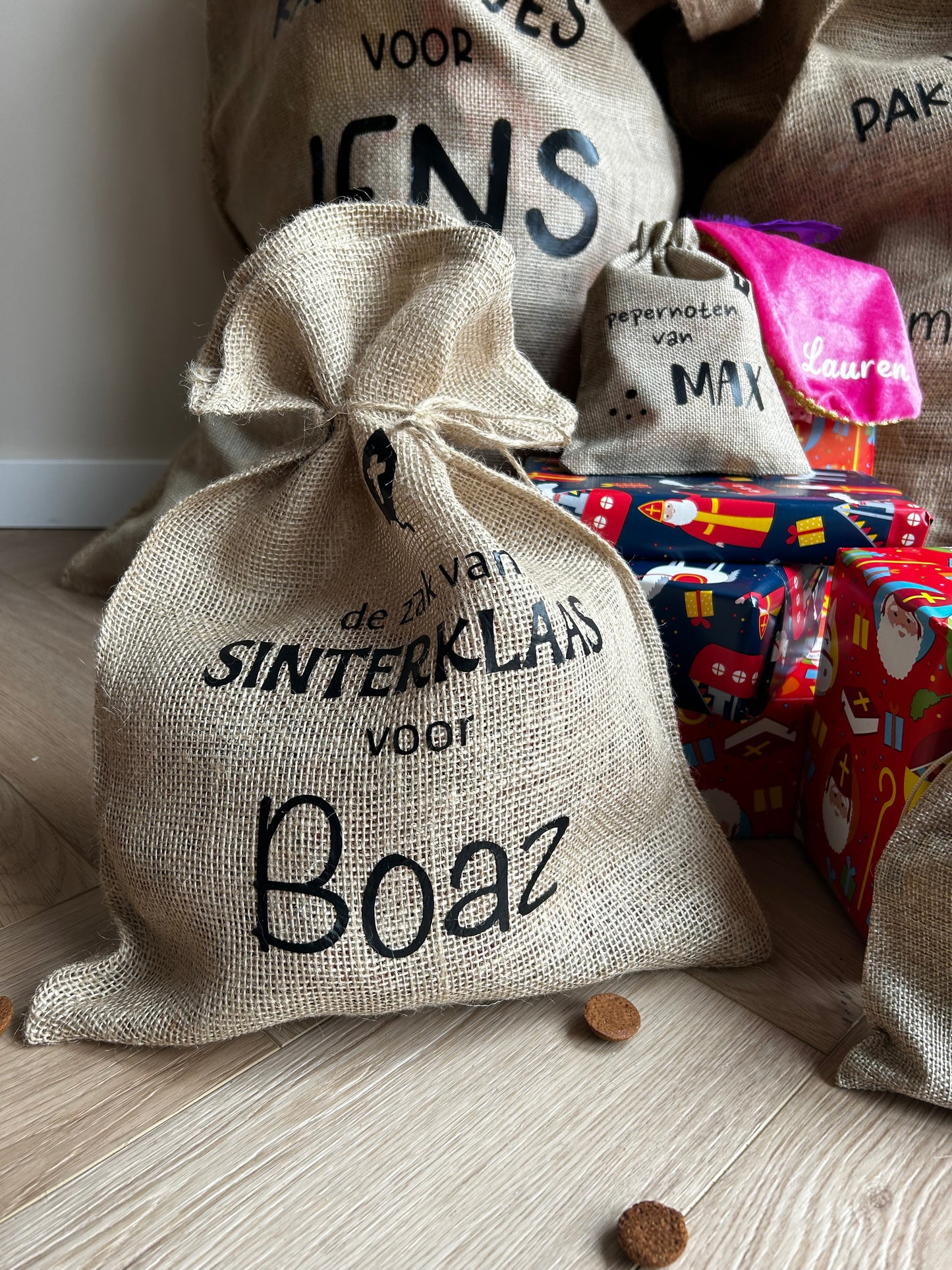 Jute cadeauzak met naam
