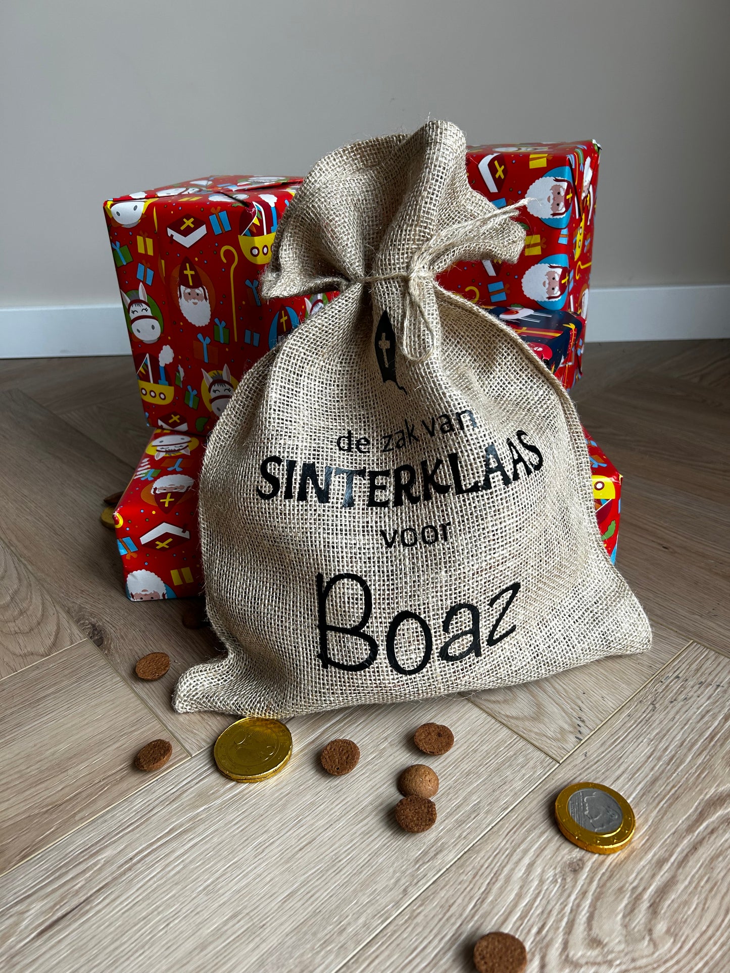 Jute cadeauzak met naam